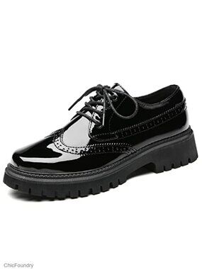 Women's Patent Leather Platform Oxford Shoes Non-Slip Work Casual Lace-Up